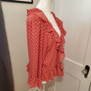 GAP Brand Ruffle Hem, Sleeve and Neckline Polka-dot Blouse